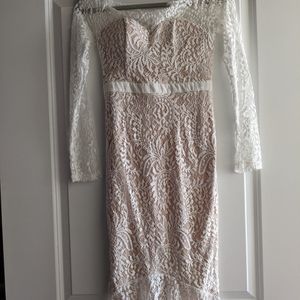 White lace long sleeve mermaid cocktail dress